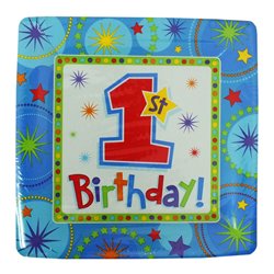 Farfurii carton 1st Birthday pentru petrecere - 26cm, Amscan 599292, Set  8 buc