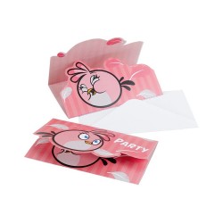 Invitatii de petrecere Angry Birds Pink, Amscan RM552550, Set 6 buc