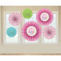 Welcome Baby Girl Paper Fans, Amscan 291458, Pack of 6pieces