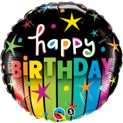 Balon Folie 45 cm Happy Birthday Colorful Stripes, Qualatex 25289