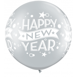 Balon latex Jumbo 30" inscriptionat Happy New Year, Qualatex 19173, 2 buc