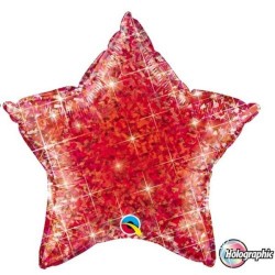 Balon folie metalizat stea rosie holografic - 50 cm, Qualatex 41273