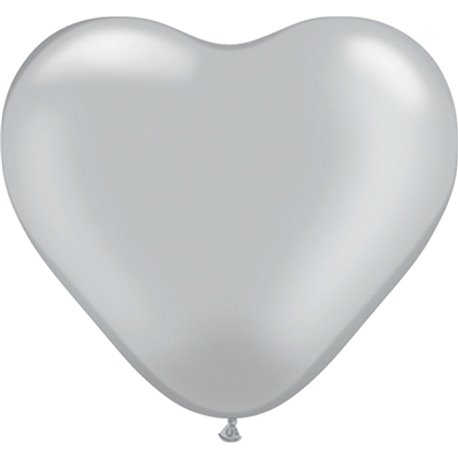 Baloane latex in forma de inima, Silver, 6", Qualatex 17727, set 100 buc