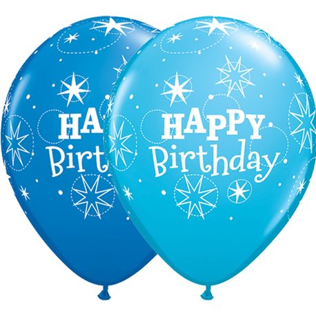 11" Printed Latex Balloons, Birthday Sparkle Asortate, Qualatex 38858, Pack of 25 Pieces
