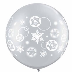 30" Printed Jumbo Latex Balloons, Snowflakes & Circles Silver, Qualatex 60282, Pack of 2 Pieces