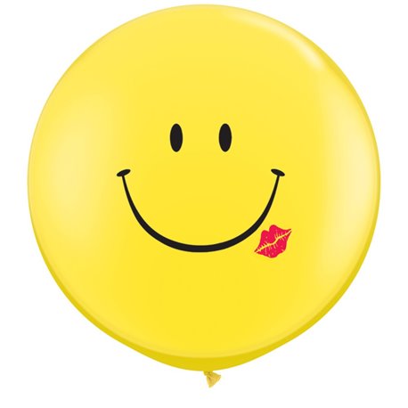 Baloane latex Jumbo 3' inscriptionate A Smile & A Kiss Yellow, Qualatex 28150, set 2 buc