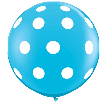 Baloane latex Jumbo 3' inscriptionate Big Polka Dots-A-Round Robin’s Egg Blue, Qualatex 26175, set 2 buc