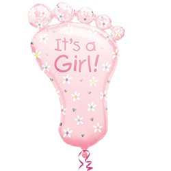 It's a Girl Foot Shape Foil Balloons, Anagram, 23"x32", 07690