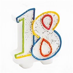 Lumanare aniversara pentru tort 18 ani, Multicolor, Amscan INT996452, 1 buc