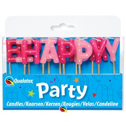 Lumanari aniversare pentru tort cu mesajul Happy Birthday, Qualatex 27680