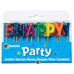 Lumanari aniversare pentru tort asortate cu mesajul Happy Birthday, Qualatex 28352