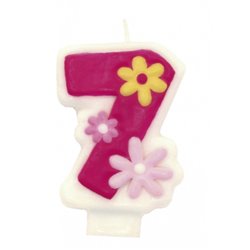 Lumanare aniversara Cifra 7 pentru tort cu floricele roz, Amscan RM551747, 1 buc