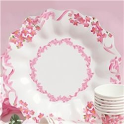 Farfurii albe cu floricele roz 23 cm pentru petreceri, Radar GVI62933, Set 10 buc