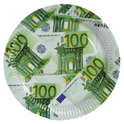 Farfurii cu bancnote euro 23 cm pentru petreceri, OOTB 33/0085, Set 10 buc