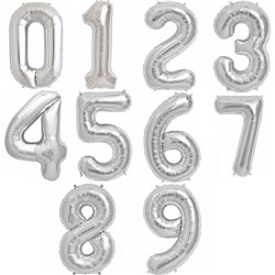 34"/86 cm Silver Number Shaped Foil Balloons, Northstar Balloons, 1 piece
