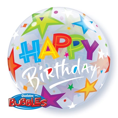 Birthday Brilliant Stars Bubble Balloon - 22"/56cm, Qualatex 23595, 1 piece