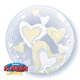Balon Double Bubble cu Inimioare Albe si Ivory - 24"/61cm Qualatex 29489, 1 buc
