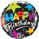Balon Folie 45 cm "Happy Birthday" cu Stelute, Qualatex 23785